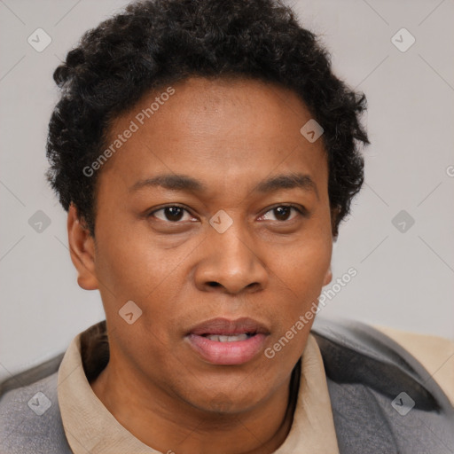 Neutral black adult male with short  brown hair and brown eyes