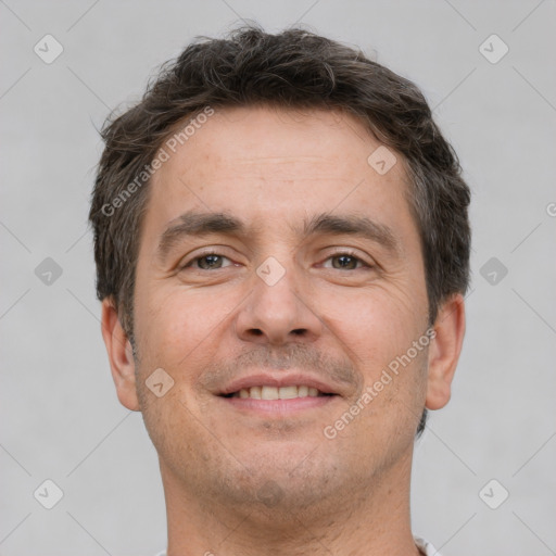 Neutral white adult male with short  brown hair and brown eyes