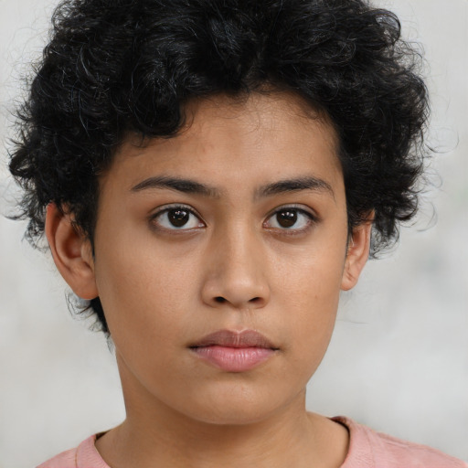 Neutral asian young-adult female with short  brown hair and brown eyes