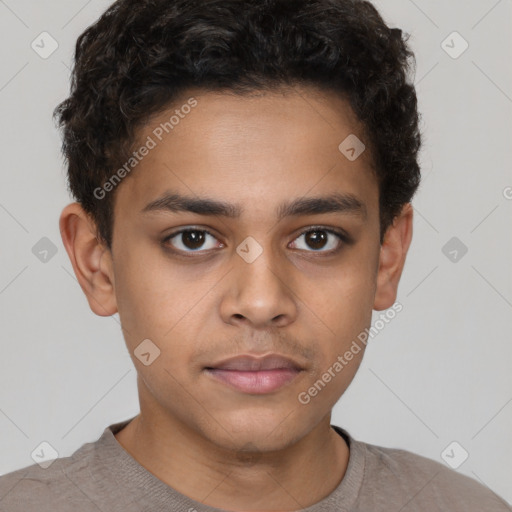 Neutral latino young-adult male with short  brown hair and brown eyes