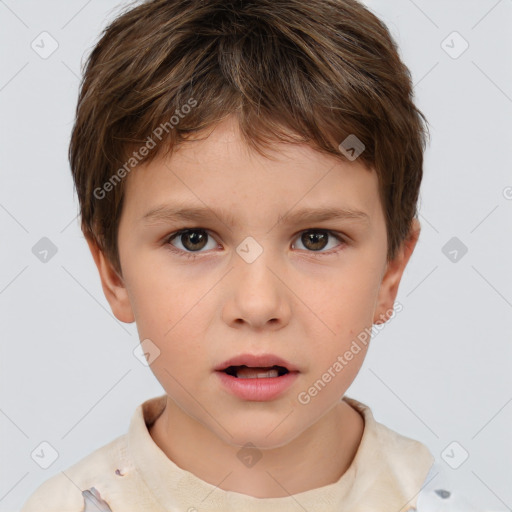 Neutral white child male with short  brown hair and brown eyes