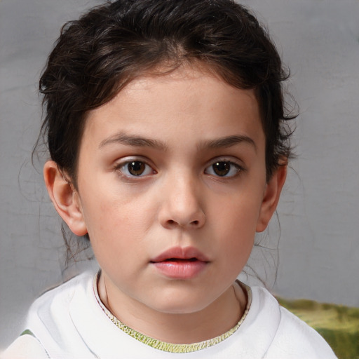 Neutral white child female with short  brown hair and brown eyes