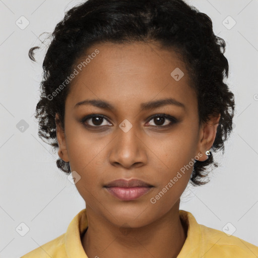 Neutral black young-adult female with short  black hair and brown eyes