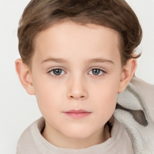 Neutral white child female with short  brown hair and brown eyes