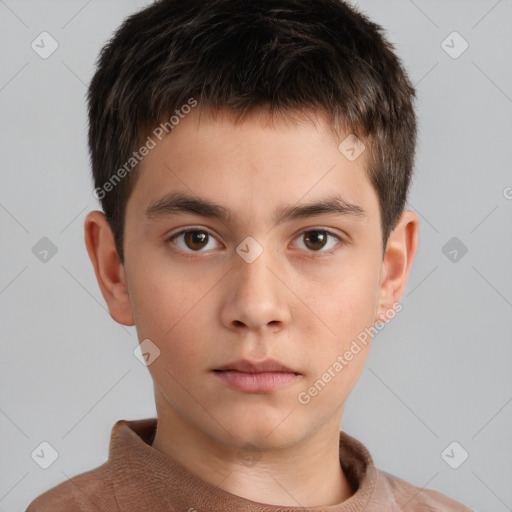 Neutral white child male with short  brown hair and brown eyes