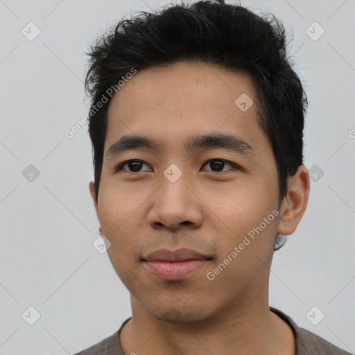 Neutral asian young-adult male with short  black hair and brown eyes