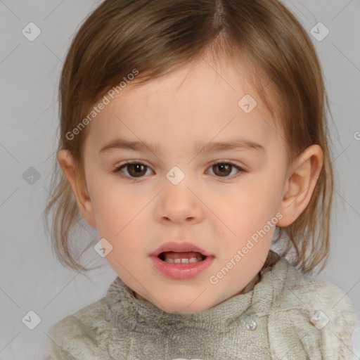 Neutral white child female with medium  brown hair and brown eyes