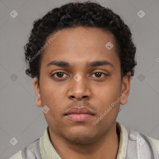 Neutral black young-adult male with short  brown hair and brown eyes