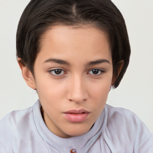 Neutral white young-adult female with short  brown hair and brown eyes