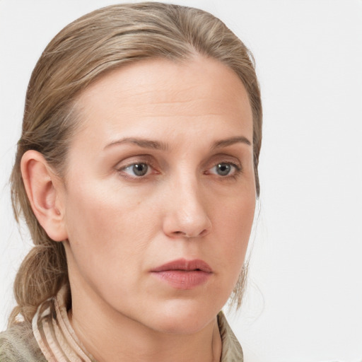 Neutral white young-adult female with medium  brown hair and blue eyes