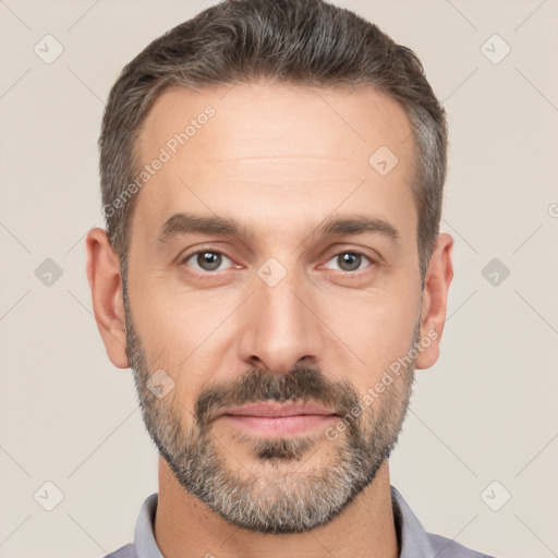 Neutral white adult male with short  brown hair and brown eyes