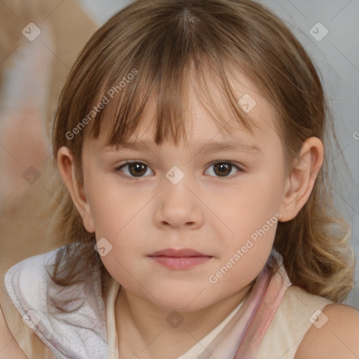 Neutral white child female with medium  brown hair and brown eyes