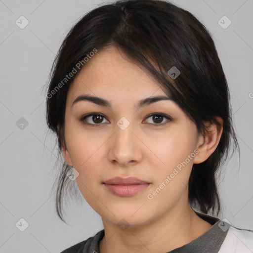 Neutral asian young-adult female with medium  black hair and brown eyes