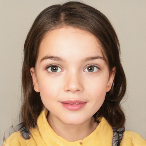 Neutral white child female with medium  brown hair and brown eyes