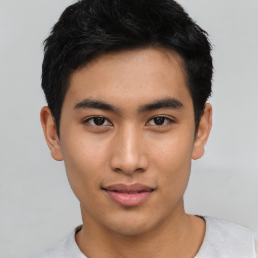 Neutral asian young-adult male with short  black hair and brown eyes