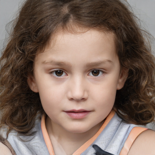 Neutral white child female with medium  brown hair and brown eyes