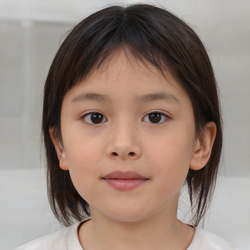Neutral asian child female with medium  brown hair and brown eyes