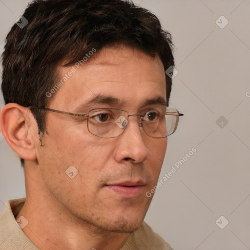 Neutral white adult male with short  brown hair and brown eyes