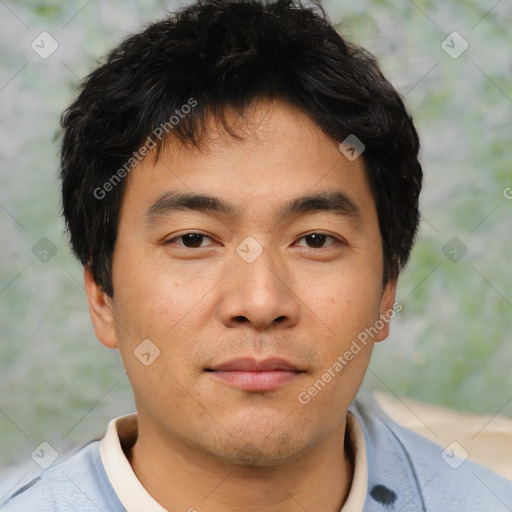 Neutral asian young-adult male with short  brown hair and brown eyes