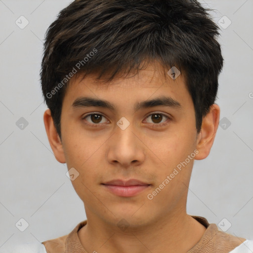 Neutral asian young-adult male with short  brown hair and brown eyes