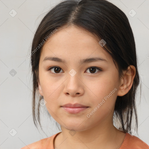 Neutral asian young-adult female with medium  brown hair and brown eyes