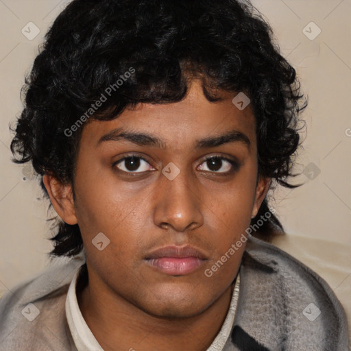 Neutral latino young-adult female with short  black hair and brown eyes
