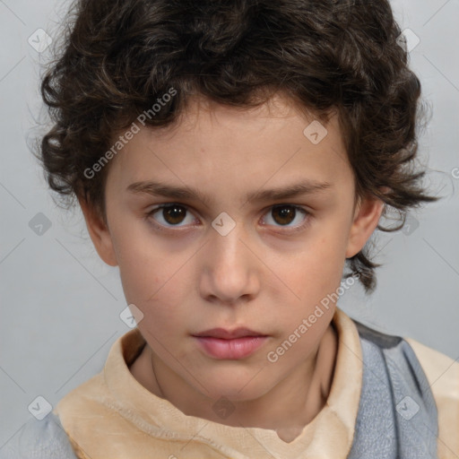 Neutral white child male with medium  brown hair and brown eyes