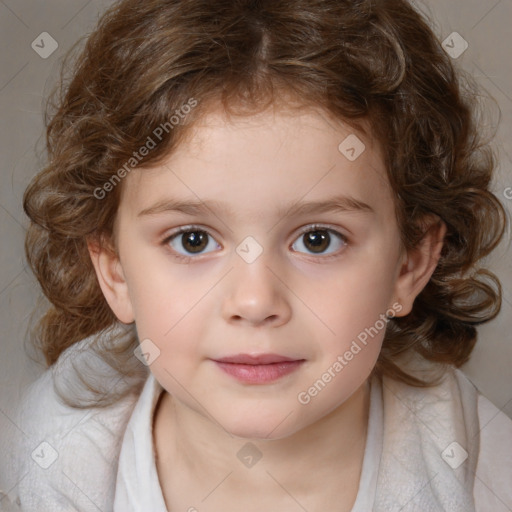 Neutral white child female with medium  brown hair and brown eyes