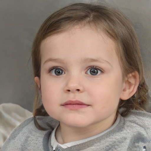 Neutral white child female with medium  brown hair and blue eyes