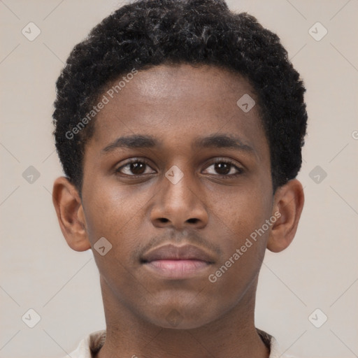 Neutral black young-adult male with short  brown hair and brown eyes