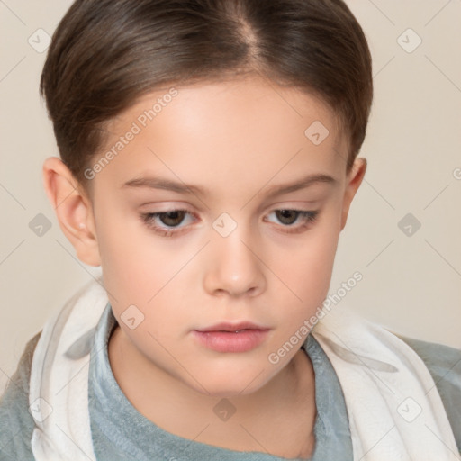 Neutral white child female with short  brown hair and brown eyes