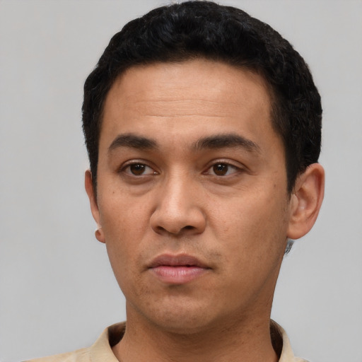Neutral asian young-adult male with short  black hair and brown eyes
