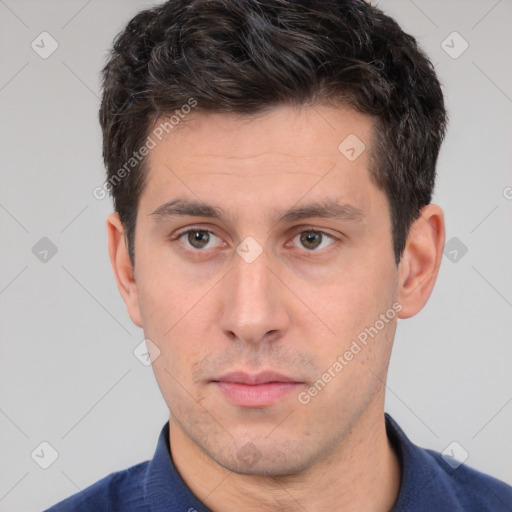 Neutral white adult male with short  brown hair and brown eyes