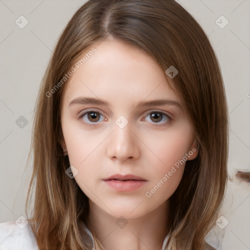 Neutral white child female with medium  brown hair and brown eyes