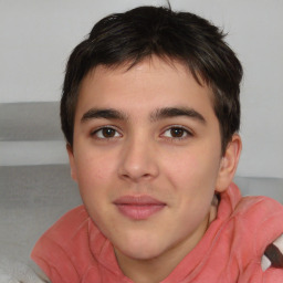 Joyful white young-adult male with medium  brown hair and brown eyes