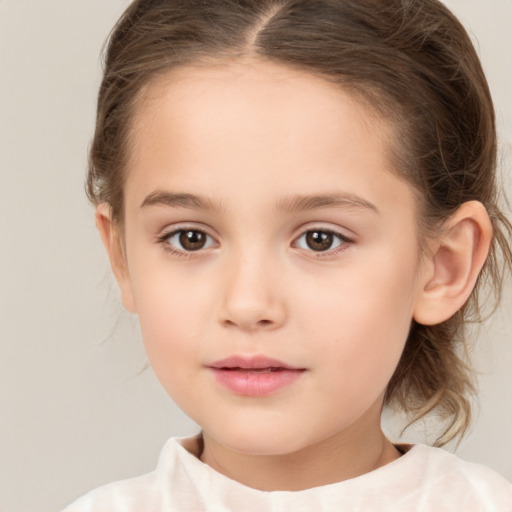 Neutral white child female with medium  brown hair and brown eyes