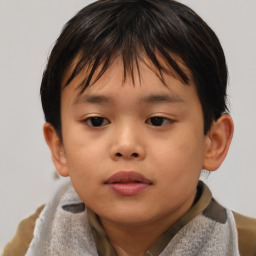 Neutral asian child female with short  brown hair and brown eyes