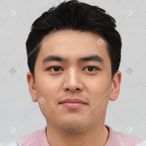 Neutral asian young-adult male with short  black hair and brown eyes