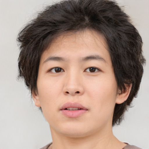 Neutral asian young-adult male with medium  brown hair and brown eyes