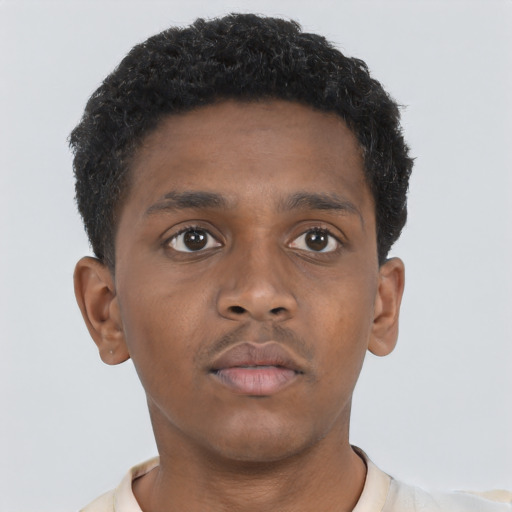 Neutral black young-adult male with short  brown hair and brown eyes