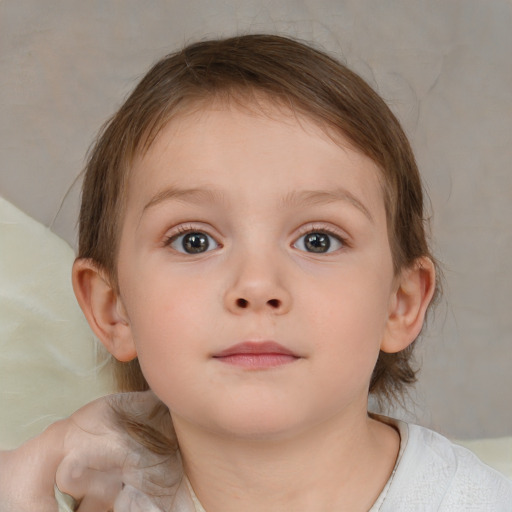 Neutral white child female with medium  brown hair and brown eyes