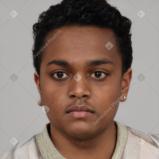 Neutral black young-adult male with short  brown hair and brown eyes