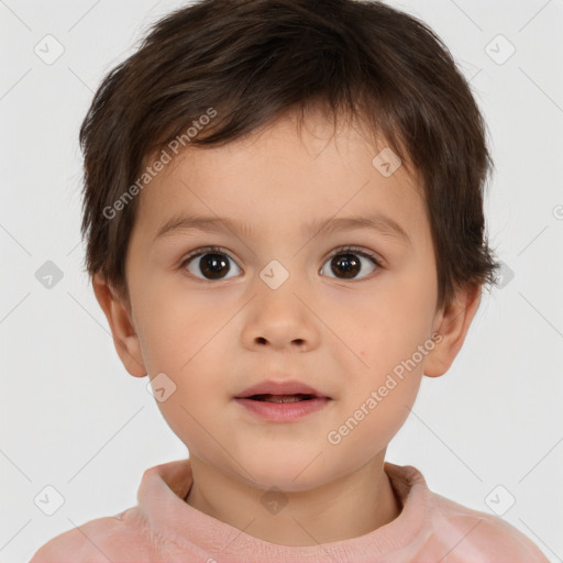 Neutral white child male with short  brown hair and brown eyes