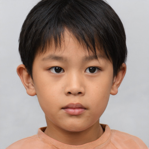 Neutral asian child female with short  brown hair and brown eyes