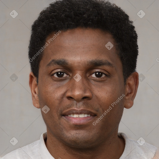 Neutral black young-adult male with short  brown hair and brown eyes