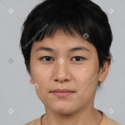 Neutral asian young-adult male with short  brown hair and brown eyes