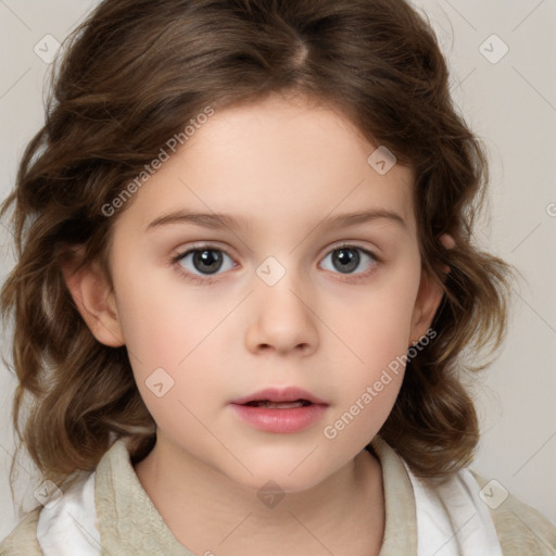 Neutral white child female with medium  brown hair and brown eyes