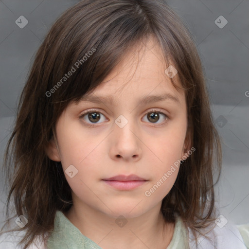 Neutral white child female with medium  brown hair and brown eyes