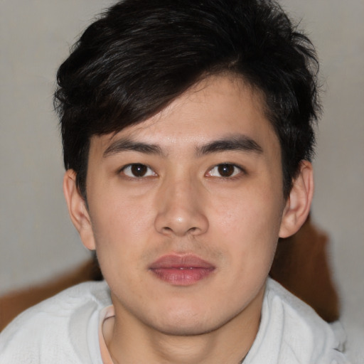 Neutral asian young-adult male with short  brown hair and brown eyes