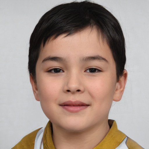 Neutral asian child male with short  brown hair and brown eyes